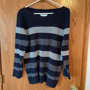 Market & Spruce Navy and Tan Striped Sweater Size Large